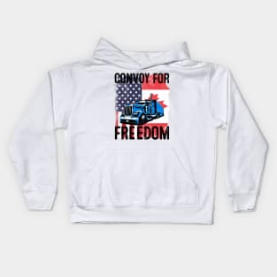 American Flag Canada Flag Convoy For Freedom 2022 Trucker Driver Kids Hoodie